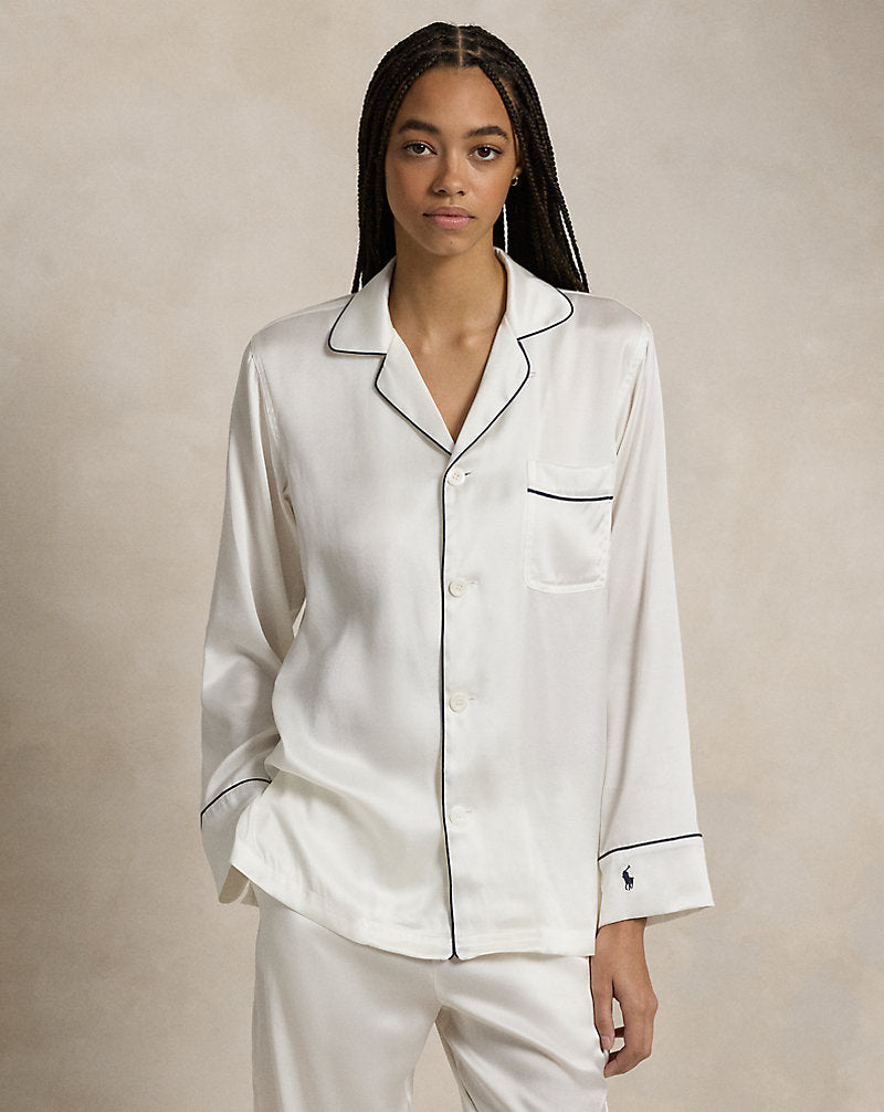 Stretch Silk Long-Sleeve Pyjama Set Ecru