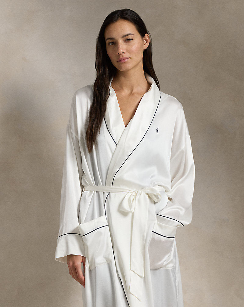 Stretch Silk Bath Robe Ecru