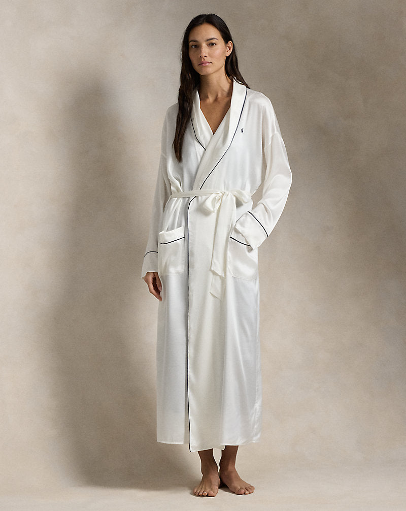 Stretch Silk Bath Robe Ecru