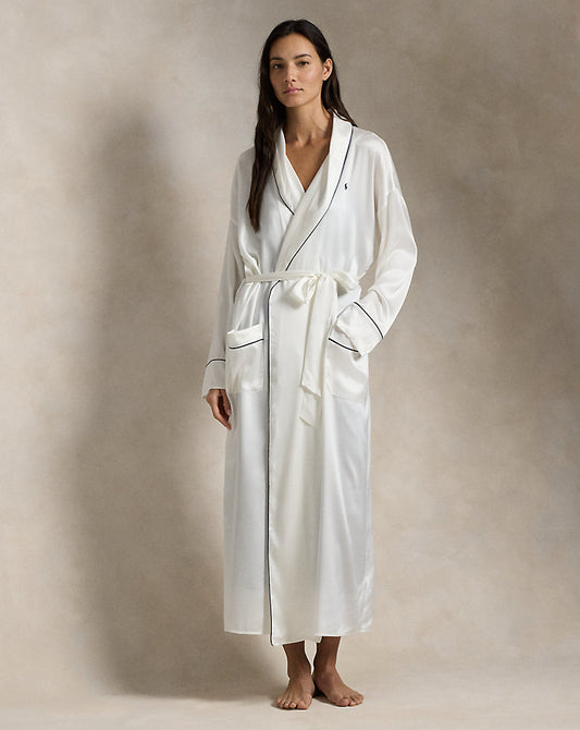 Stretch Silk Bath Robe Ecru
