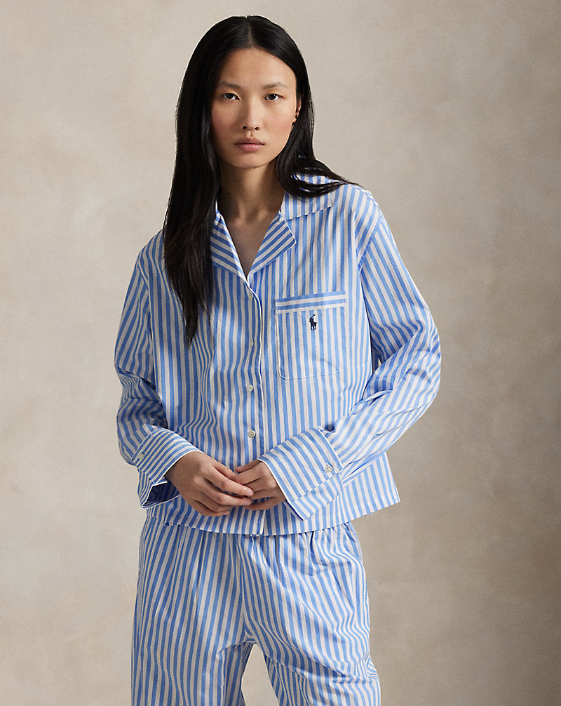 Long-Sleeve Poplin Pyjama Set Wide Stripes