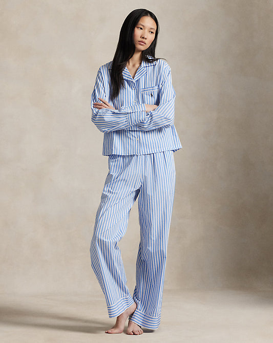 Long-Sleeve Poplin Pyjama Set Wide Stripes