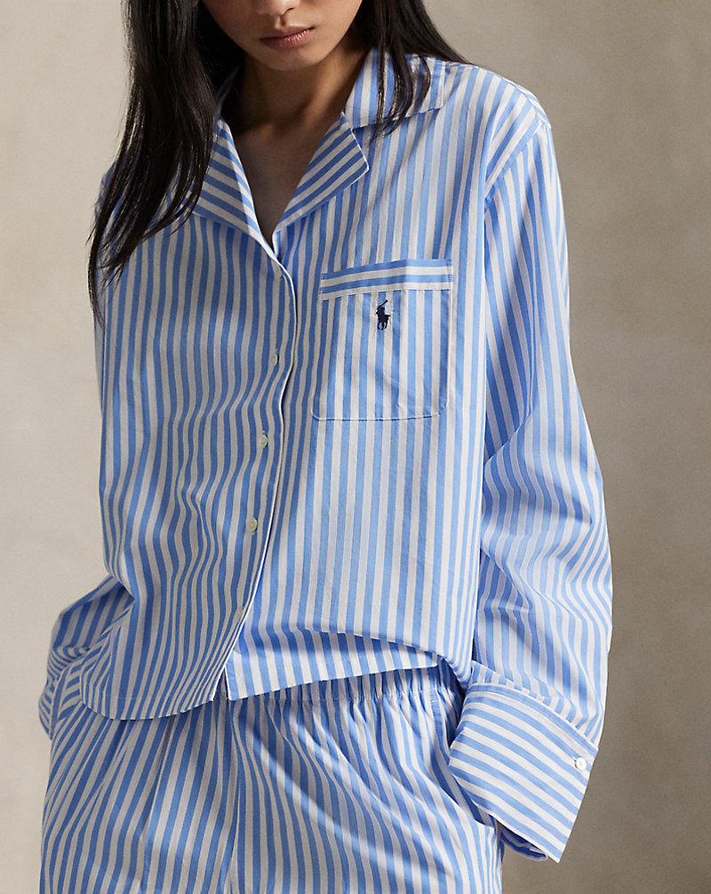 Long-Sleeve Poplin Pyjama Set Wide Stripes