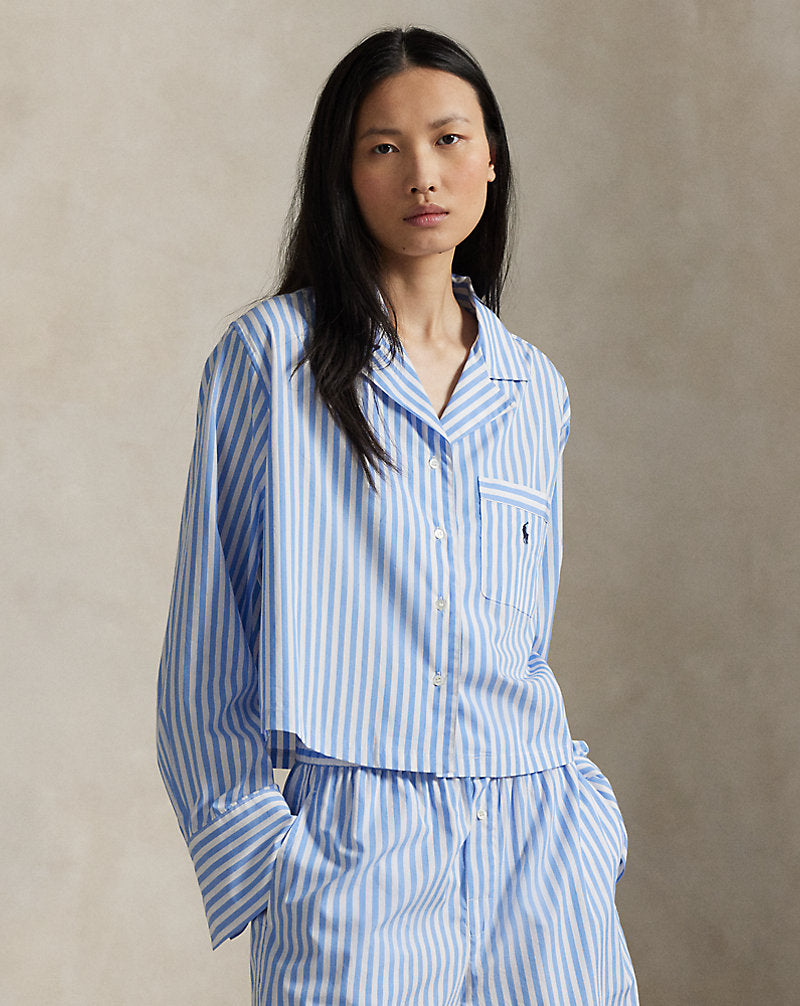 Crop Top & Boxer Poplin Pyjama Set Wide Stripes