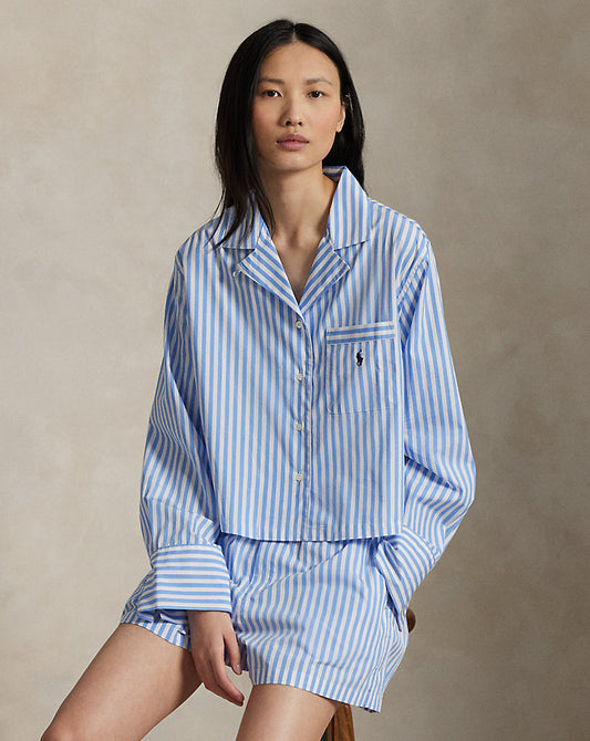 Crop Top & Boxer Poplin Pyjama Set Wide Stripes