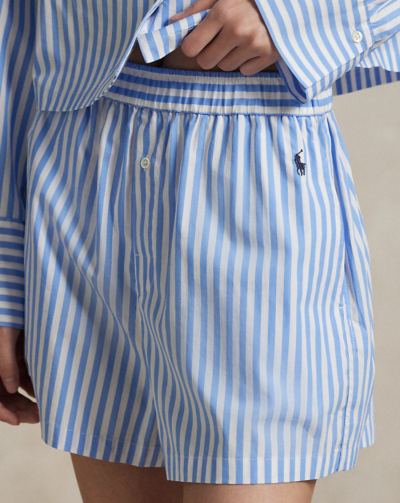 Crop Top & Boxer Poplin Pyjama Set Wide Stripes