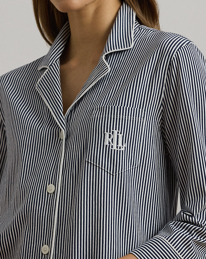 Striped Cotton Jersey Sleep Shirt Navy Stripe