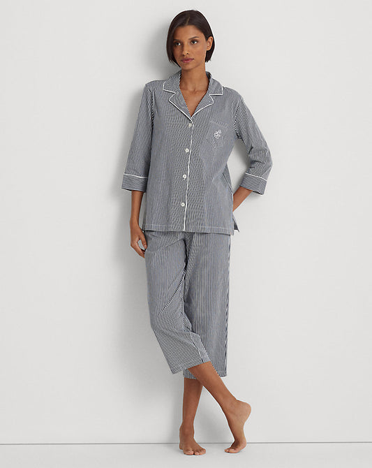 Striped Cotton Jersey Capri Sleep Set Navy Stripe