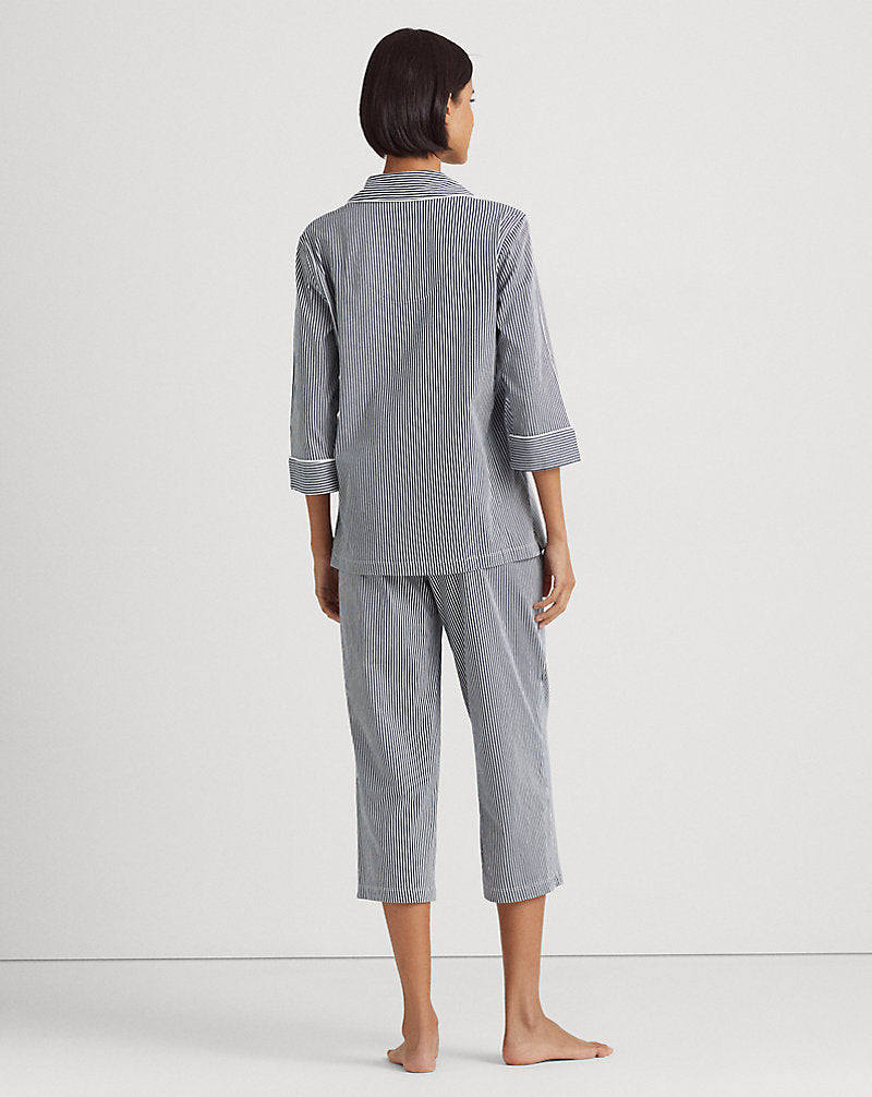 Striped Cotton Jersey Capri Sleep Set Navy Stripe