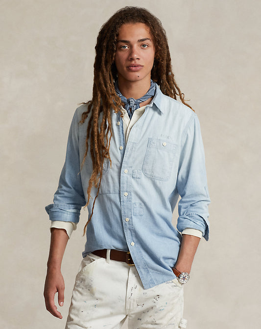 Classic Fit Indigo Chambray Workshirt Indigo Mending