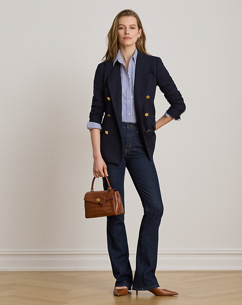 Double-Breasted Wool Crepe Blazer Lauren Navy