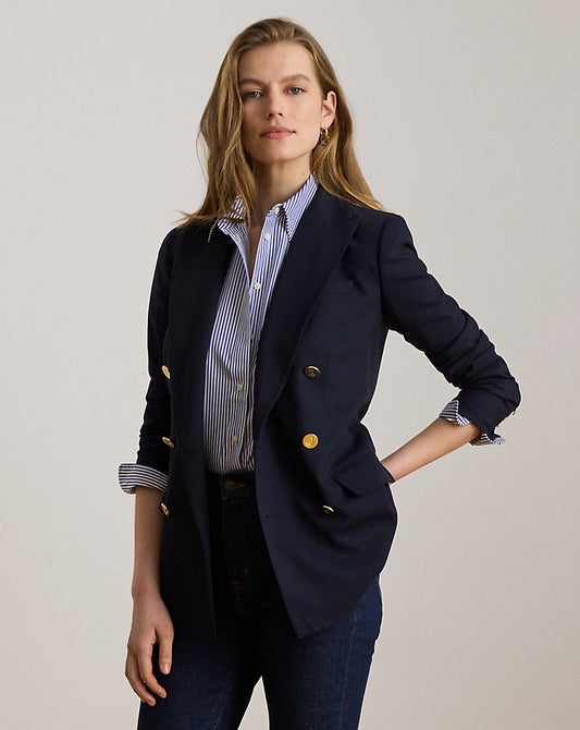 Double-Breasted Wool Crepe Blazer Lauren Navy