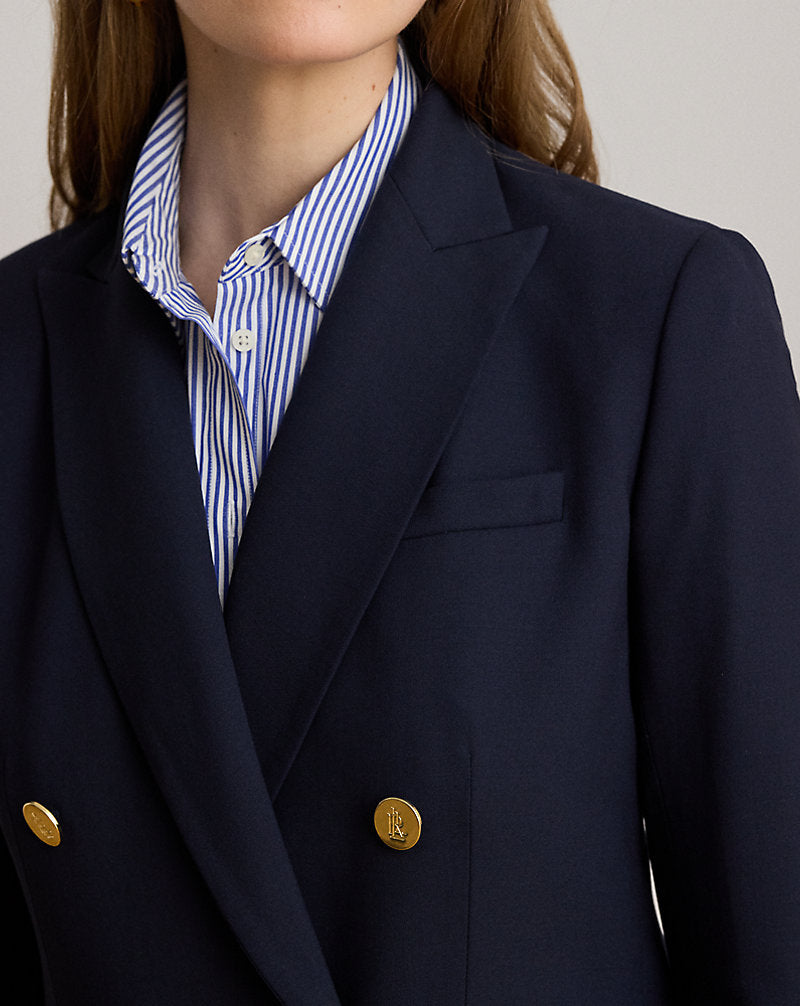 Double-Breasted Wool Crepe Blazer Lauren Navy
