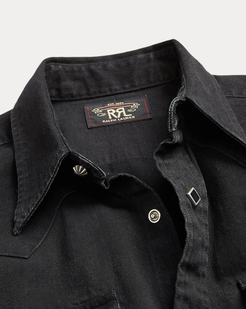 Slim Fit Denim Western Shirt Black