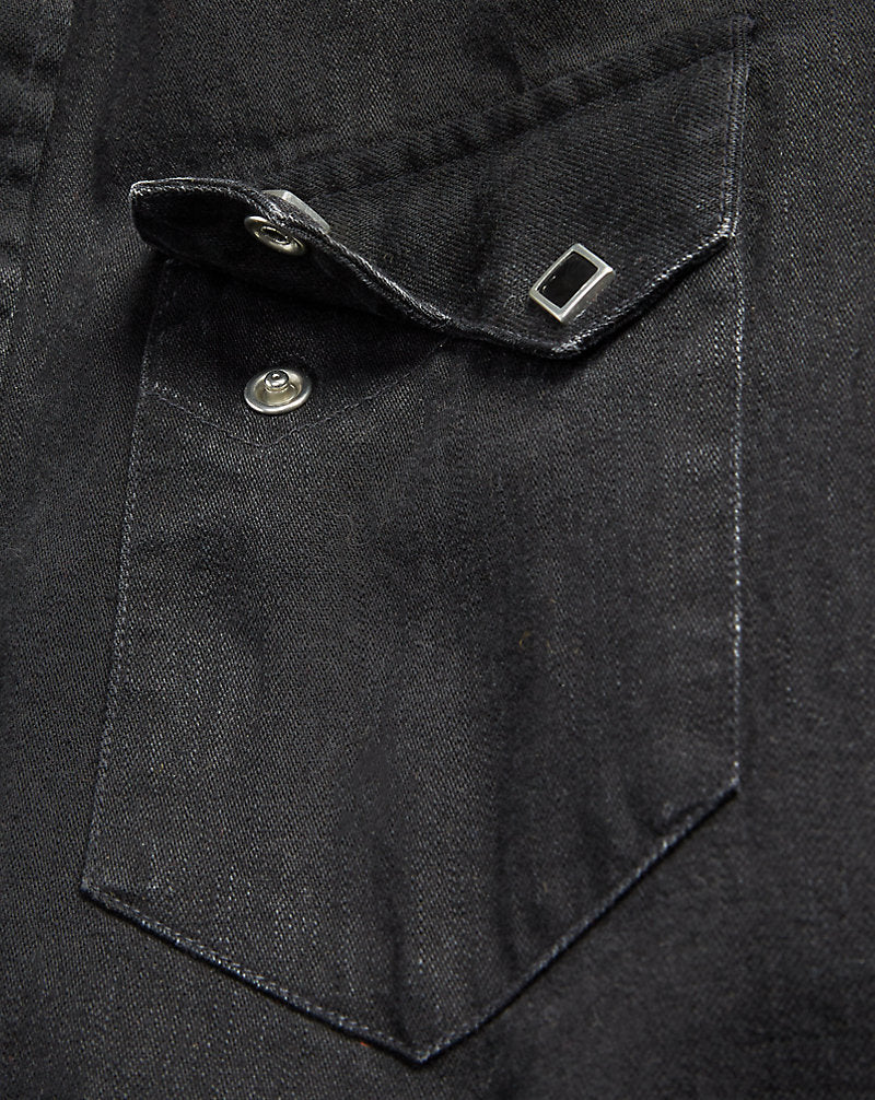 Slim Fit Denim Western Shirt Black