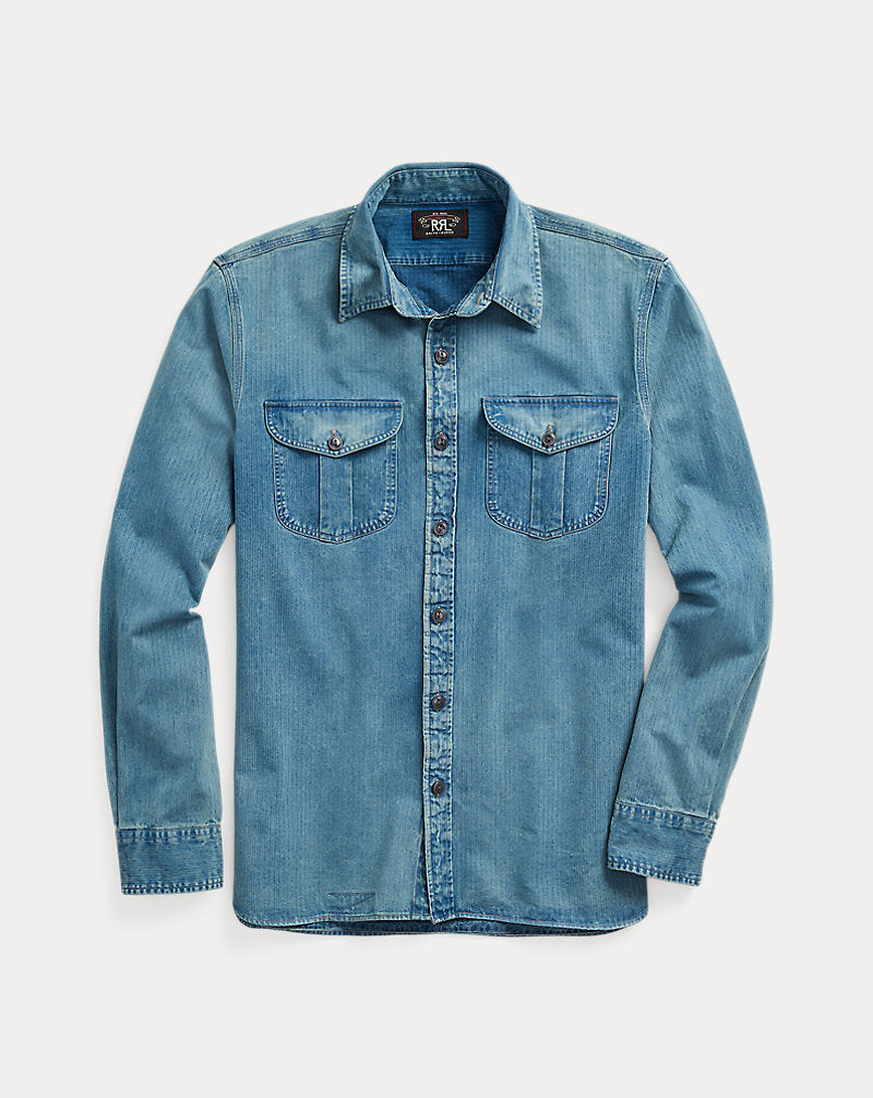 Indigo Herringbone Twill Workshirt Faded Indigo