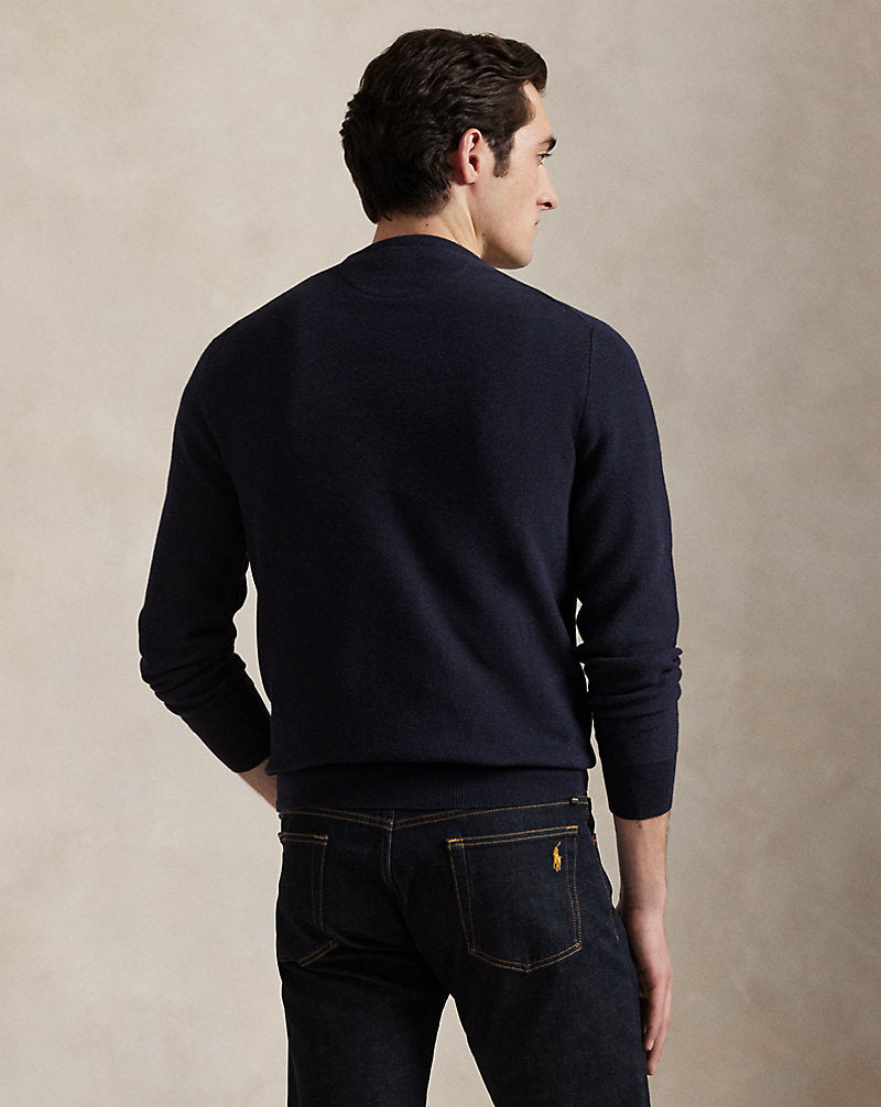 Mesh-Knit Cotton Crewneck Jumper Navy Heather