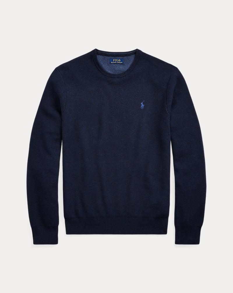 Mesh-Knit Cotton Crewneck Jumper Navy Heather