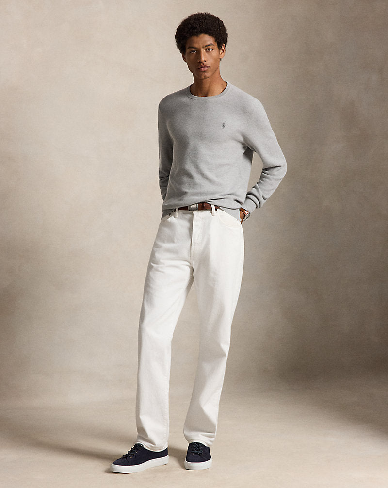 Mesh-Knit Cotton Crewneck Jumper Andover Heather