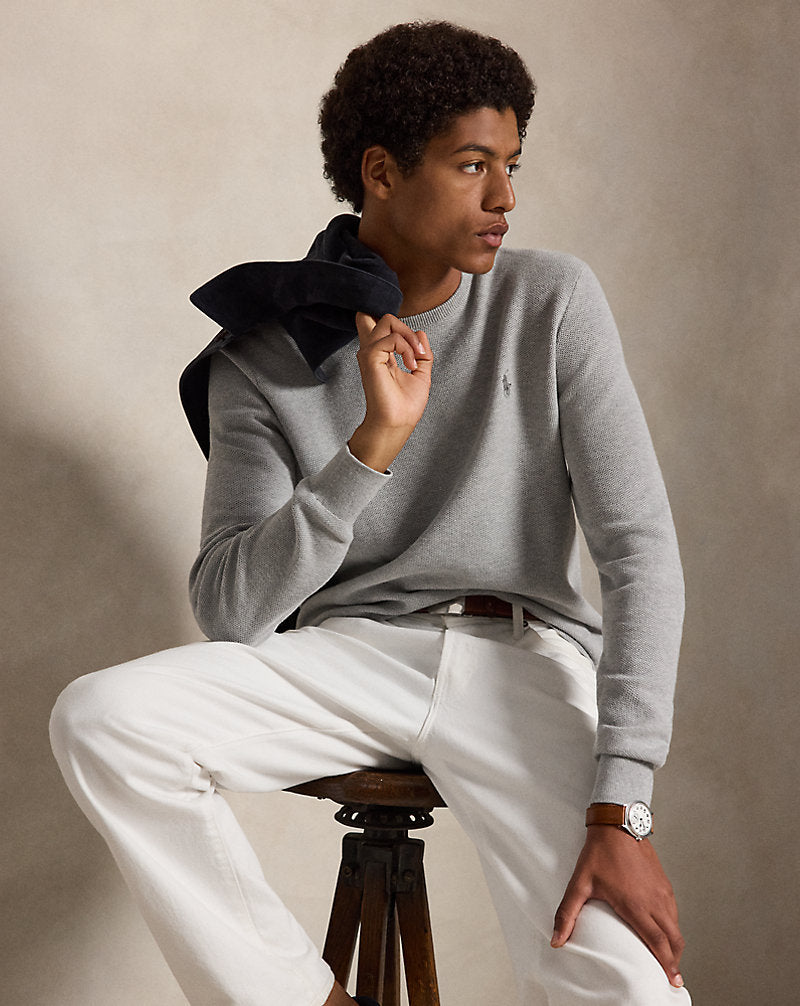 Mesh-Knit Cotton Crewneck Jumper Andover Heather