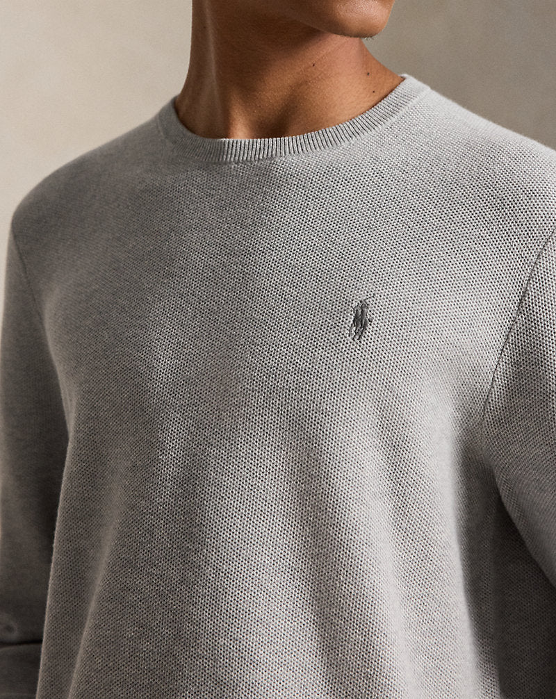 Mesh-Knit Cotton Crewneck Jumper Andover Heather