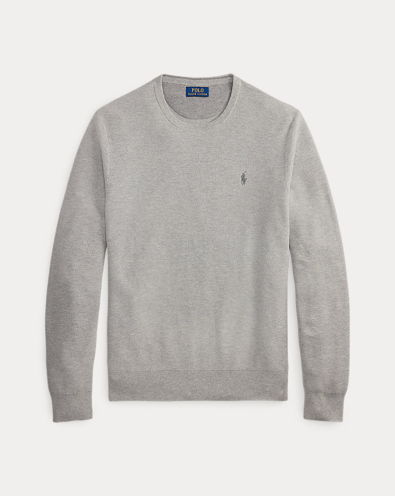 Mesh-Knit Cotton Crewneck Jumper Andover Heather