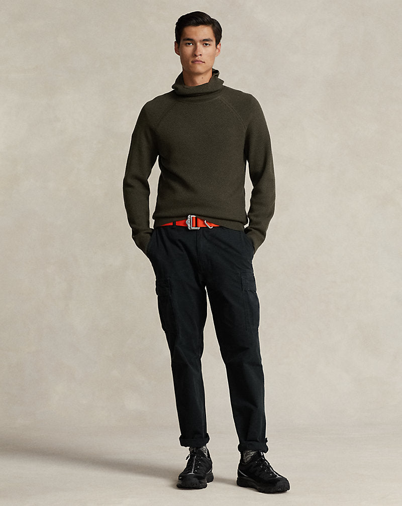 Textured Wool Snorkel Hoodie Fossil Green