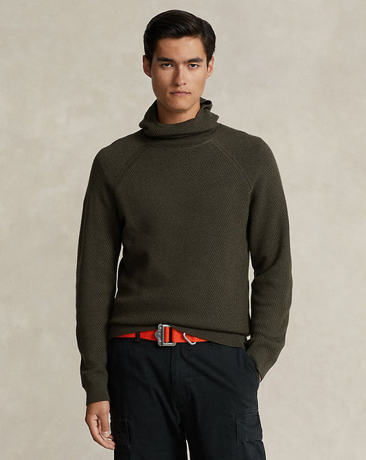 Textured Wool Snorkel Hoodie Fossil Green