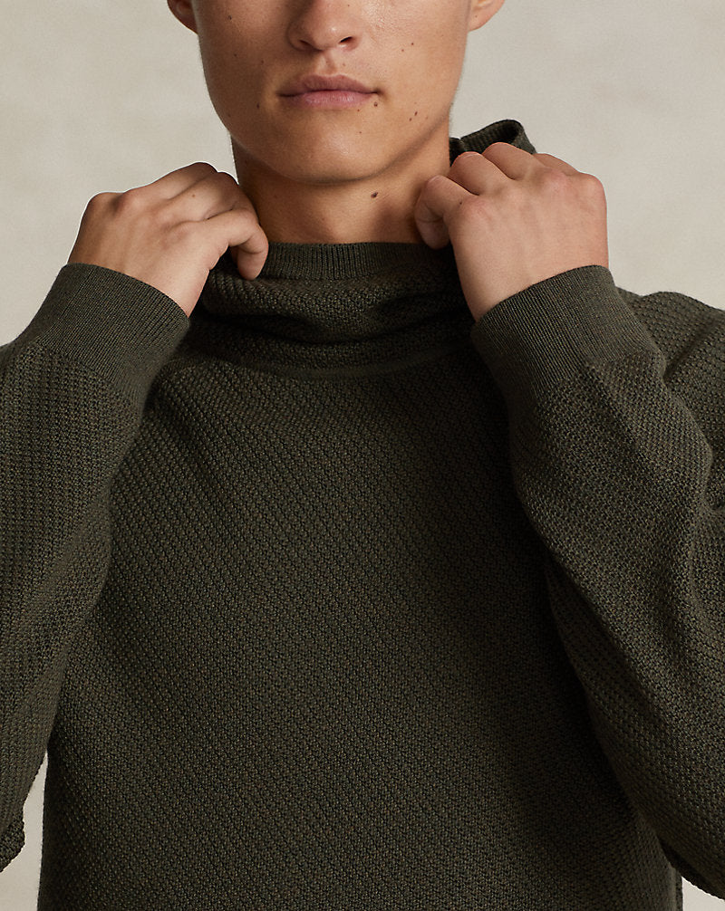Textured Wool Snorkel Hoodie Fossil Green