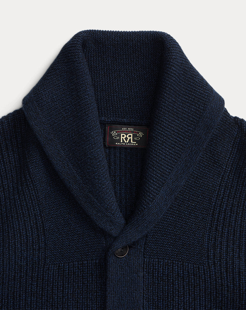 Textured Cashmere Shawl-Collar Cardigan Navy Heather