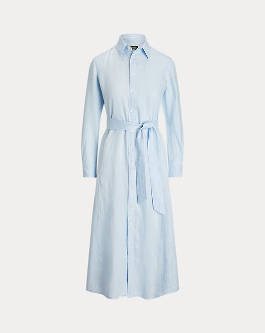 Linen Long-Sleeve Shirtdress Light Blue