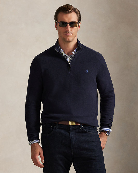 Mesh-Knit Cotton Quarter-Zip Jumper Navy Heather