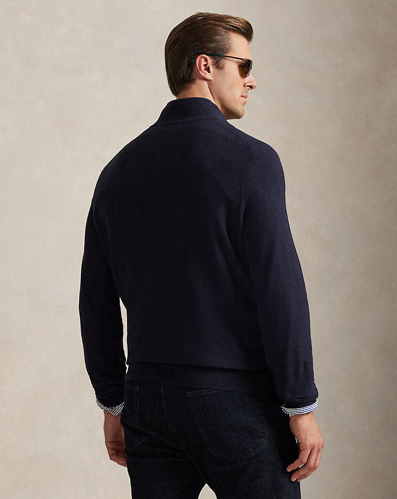 Mesh-Knit Cotton Quarter-Zip Jumper Navy Heather
