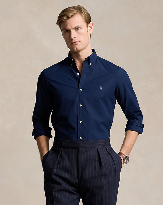 Slim Fit Stretch Poplin Shirt Newport Navy