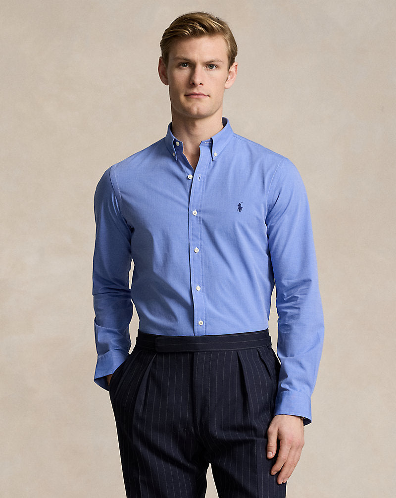 Slim Fit Stretch End-On-End Shirt Blue End On End