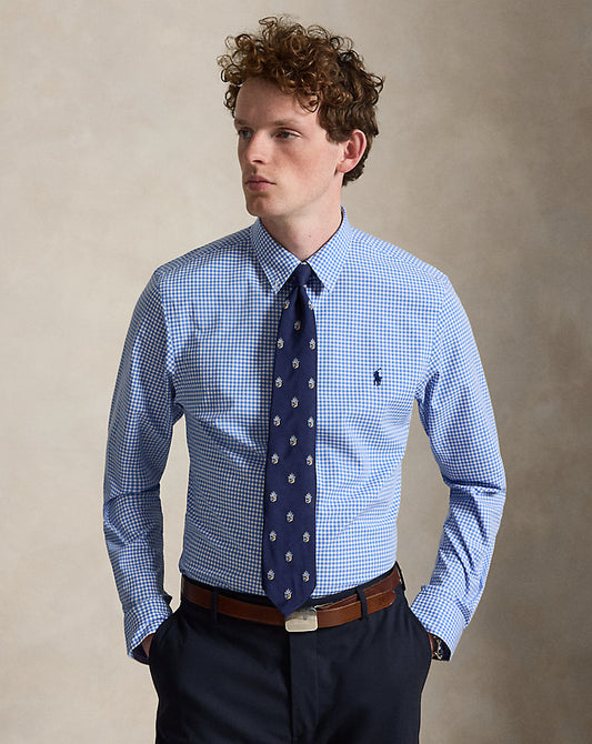 Slim Fit Checked Stretch Poplin Shirt Blue/White Check