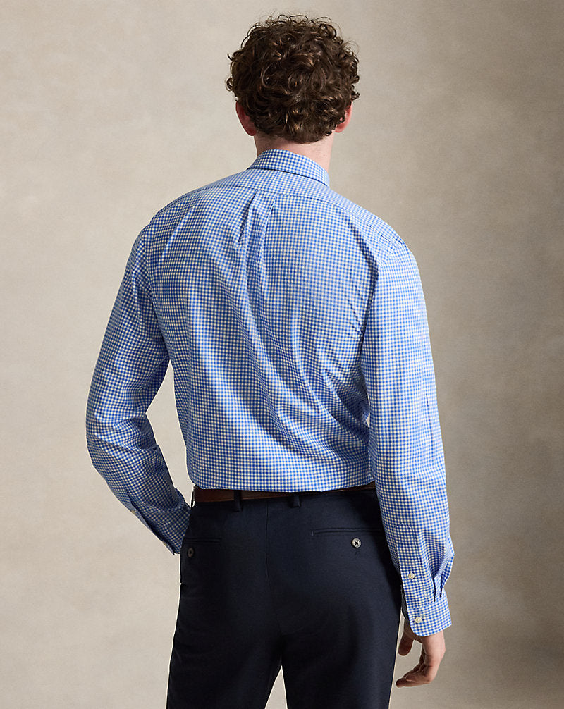 Slim Fit Checked Stretch Poplin Shirt Blue/White Check