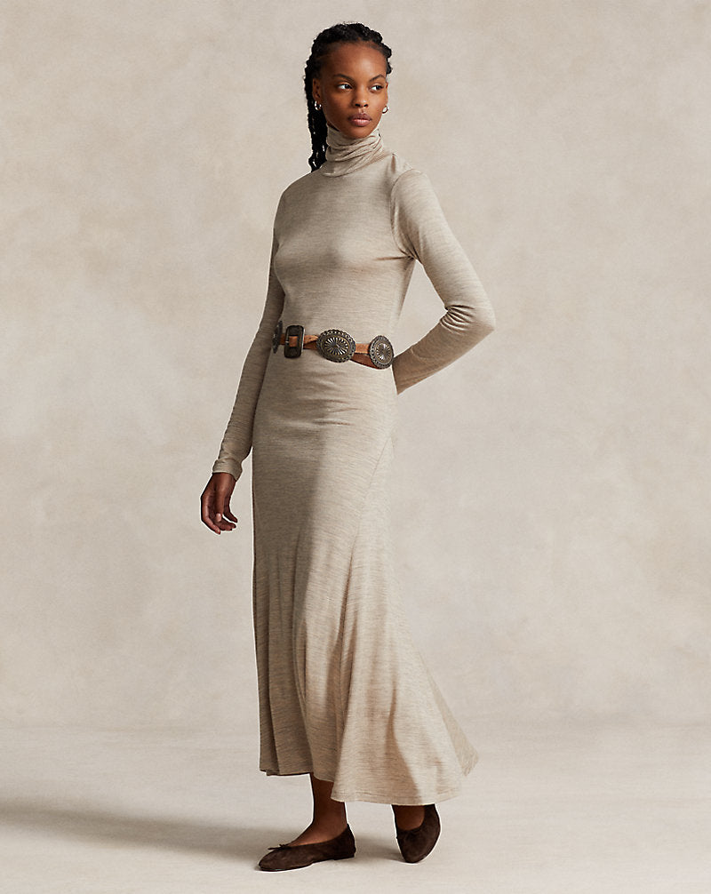 Wool-Blend Roll Neck Dress Tuscan Beige Heather