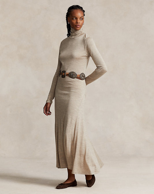 Wool-Blend Roll Neck Dress Tuscan Beige Heather