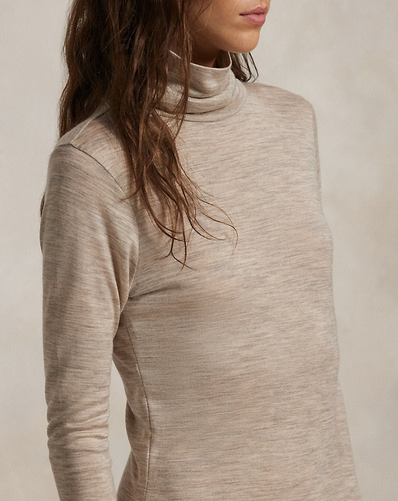 Wool-Blend Roll Neck Dress Tuscan Beige Heather