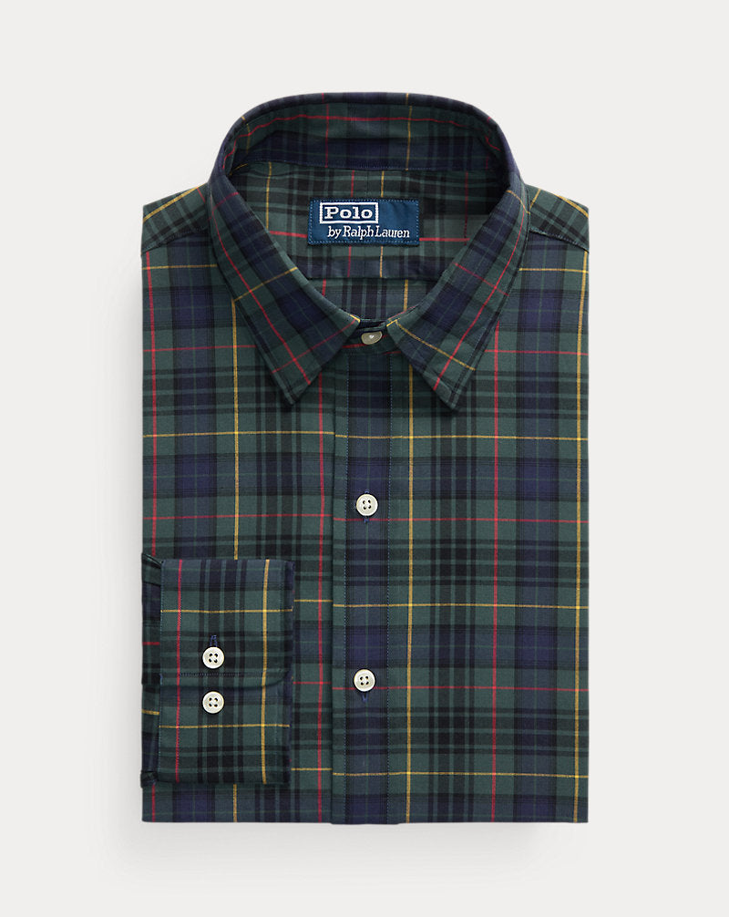 Custom Fit Plaid Poplin Shirt 5072 Forest/Red Multi