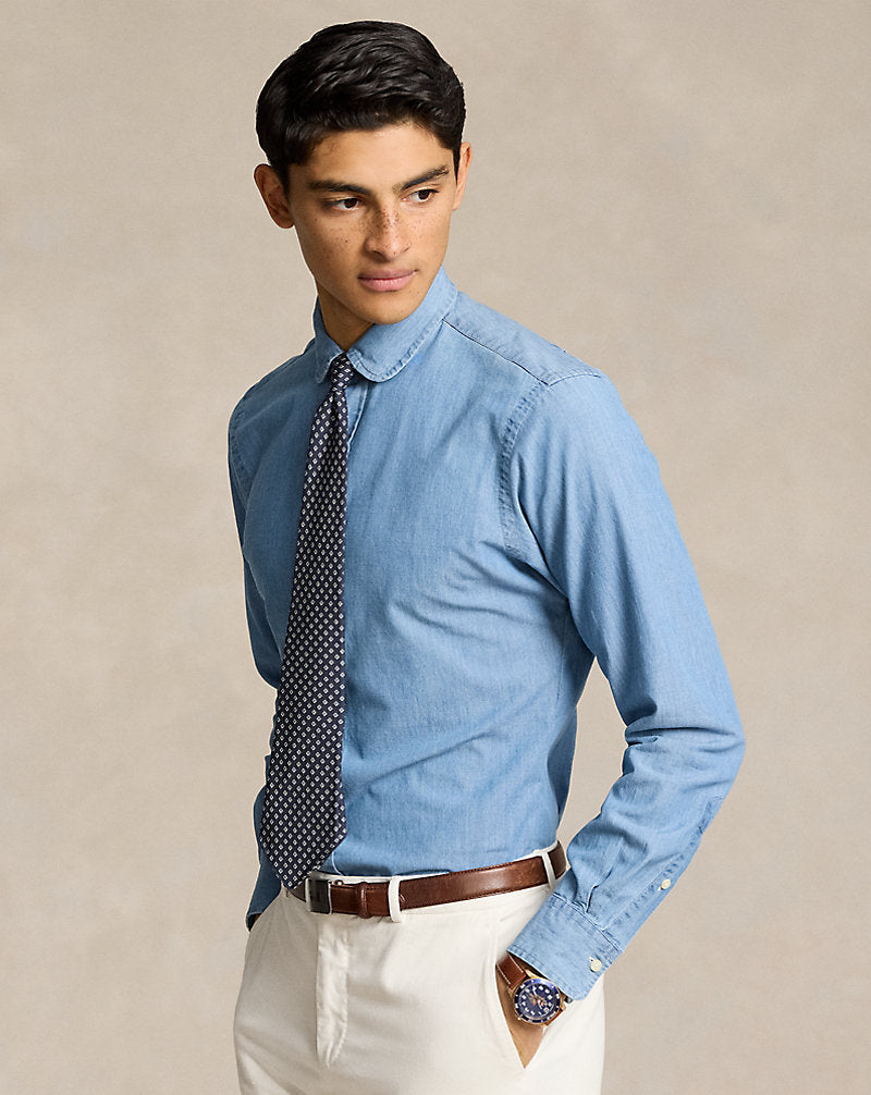 Custom Fit Indigo Chambray Shirt Medium Blue