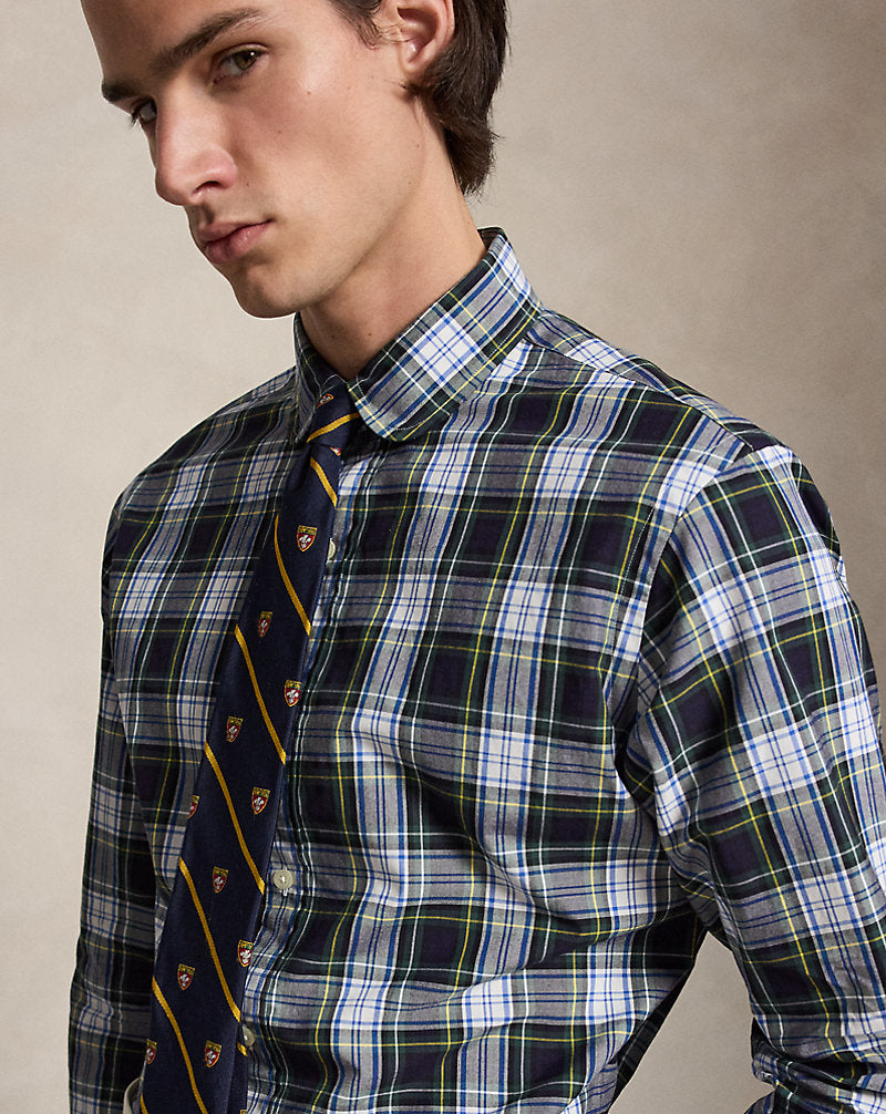 Custom Fit Plaid Poplin Shirt 5071 Evergreen/ Yellow