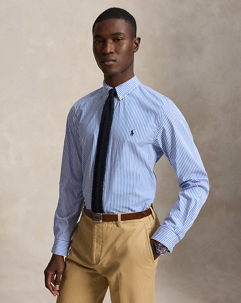 Slim Fit Striped Stretch Poplin Shirt Light Blue/White