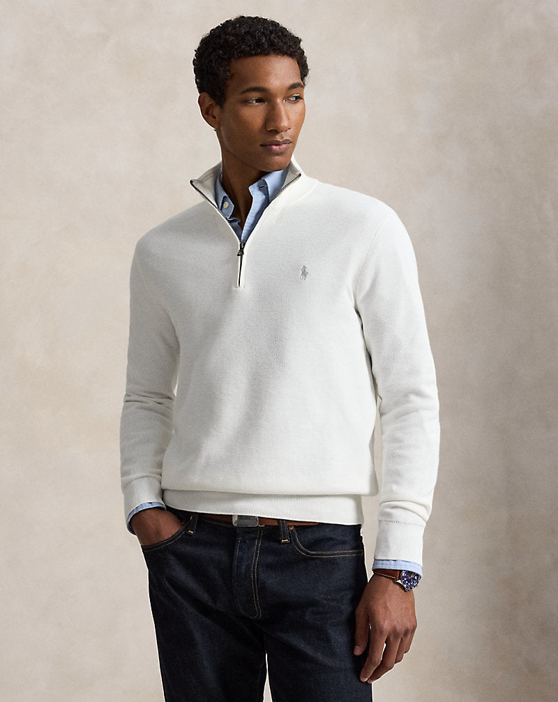 Mesh-Knit Cotton Quarter-Zip Jumper Deckwash White
