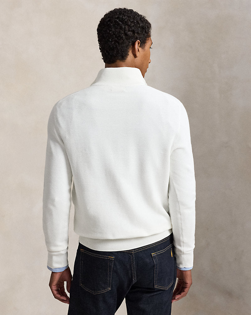 Mesh-Knit Cotton Quarter-Zip Jumper Deckwash White