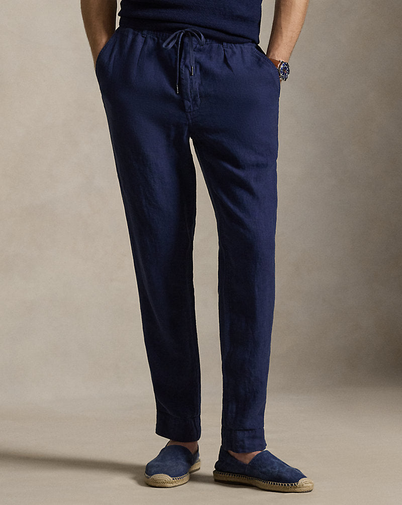 Lateef Slim Tapered Fit Linen Trouser Newport Navy