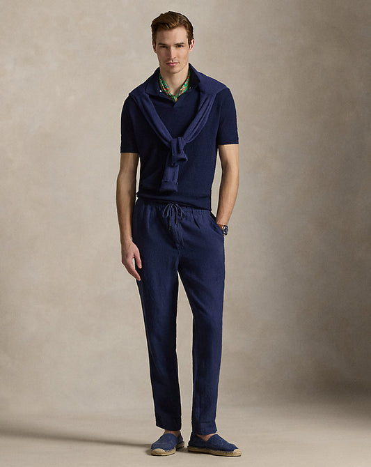 Lateef Slim Tapered Fit Linen Trouser Newport Navy