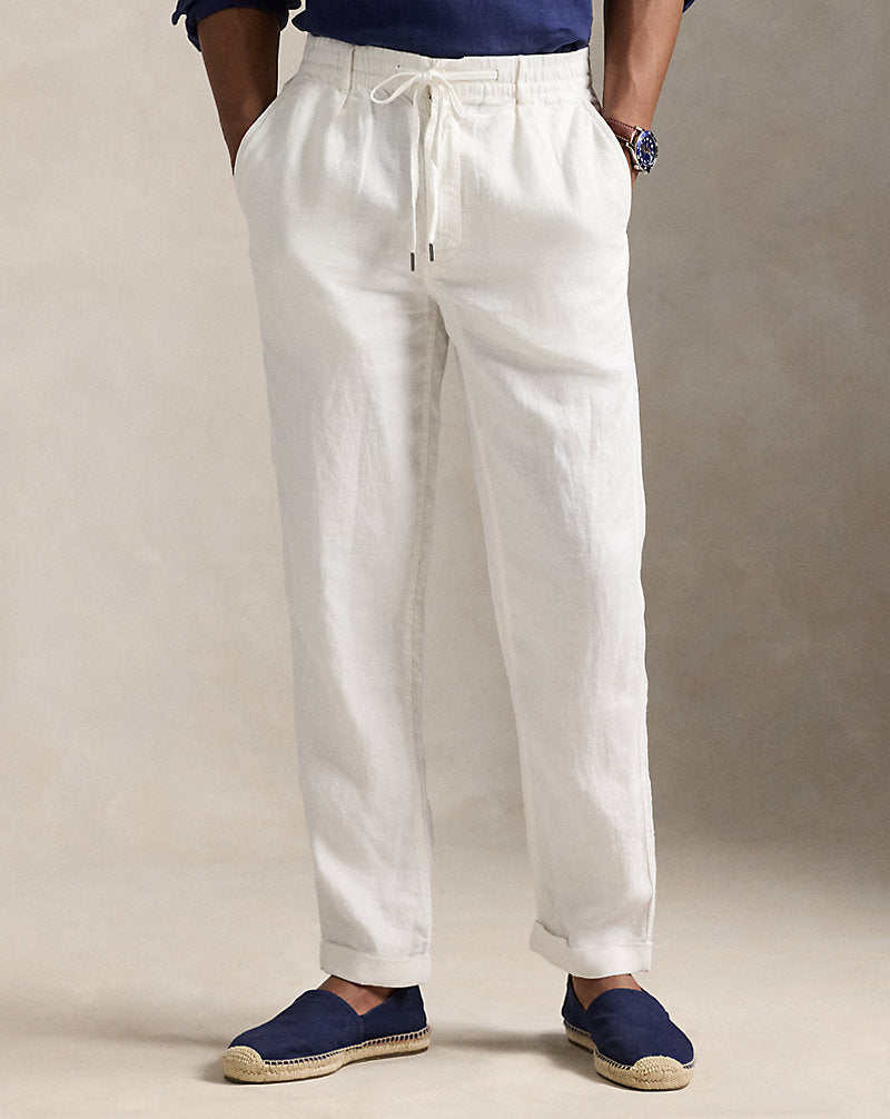 Lateef Slim Tapered Fit Linen Trouser Deckwash White