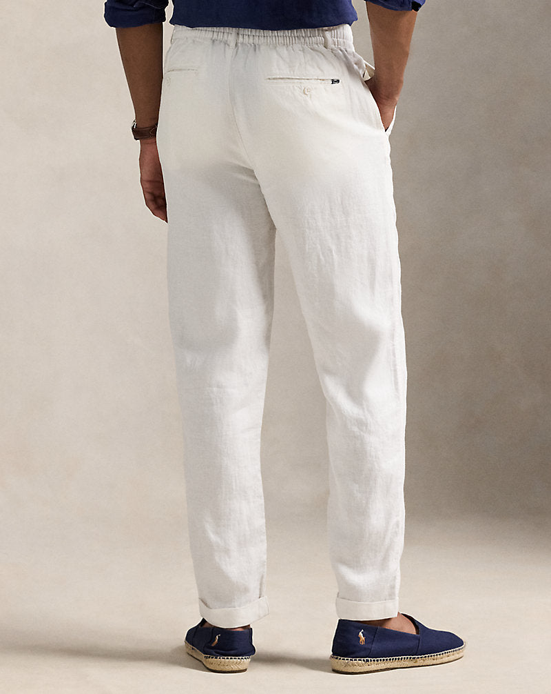 Lateef Slim Tapered Fit Linen Trouser Deckwash White